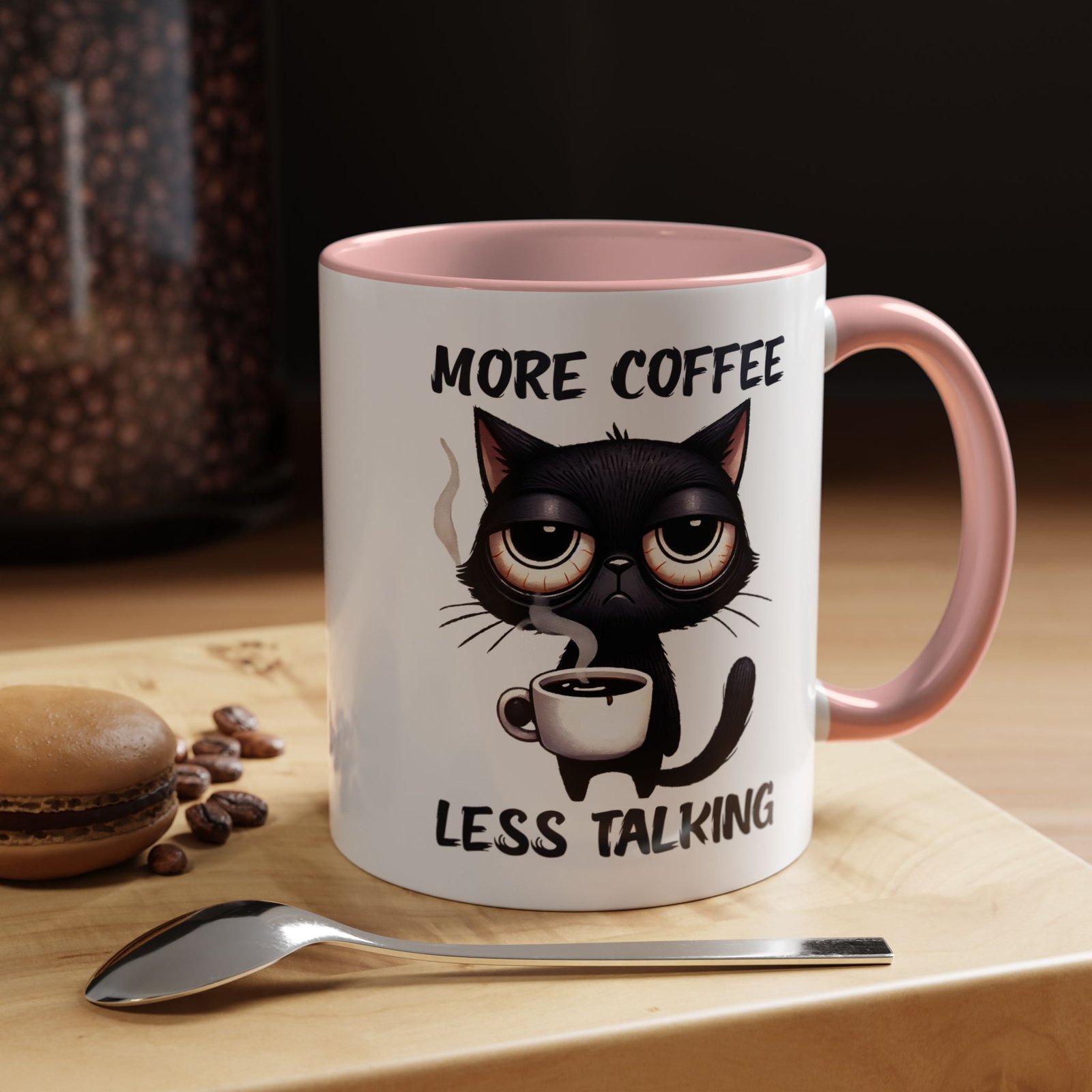 Coffee Mug – “More Coffee Less Talking” Macskás Bögre | Funny Cat Mug - Image 8